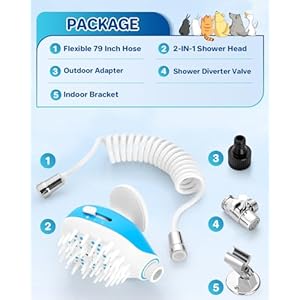 Sink Faucet Dog Shower Attachment – 2-in-1 Dog Shower Head, Bath Sprayer & Soap Dispenser, Pet Bath Brush, 79″ Dog Bathing Hose Shower Set for Tub Faucet, Indoor & Outdoor