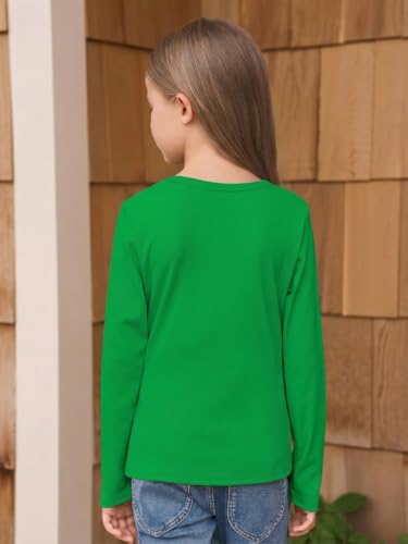 Image of Haloumoning Girls Long Sleeve Shirts Crewneck Ruched Side Slim Fit Tops Ribbed Knit Casual Tee Shirt 4-15 Years