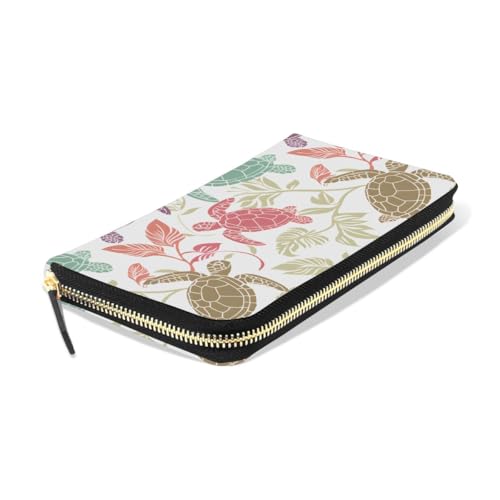 Women PU Leather Wallet Multicolor Turtles and Tropical Leaves Pattern Money Credit Card Holder Organizer Purse3