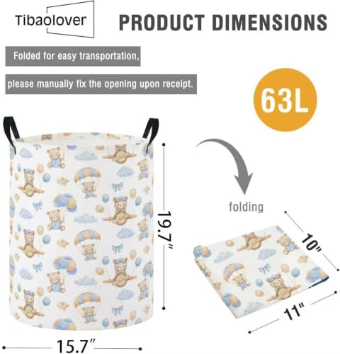 Image of Baby Laundry Basket Baby Nursery Hamper Kids Laundry Basket Toy Storage Bin for Boys Room Decor Gift Baskets for Bedroom Bathroom(Bear Pilot)