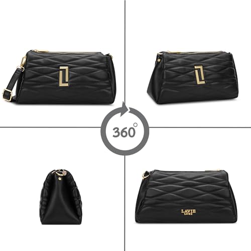 Image of Lavie Luxe Women's Lucie Quilted 3-Compartment Medium Crossbody Sling Bag | Ladies Purse Handbag | Gift for Women