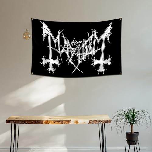 Mayhem Distressed Flag The True Mayhem Black Metal Music Banner 3x5ft (HD Printing, Durable 150D Polyester) Garage Man Cave Tapestry Album Poster,(DP231130-02)