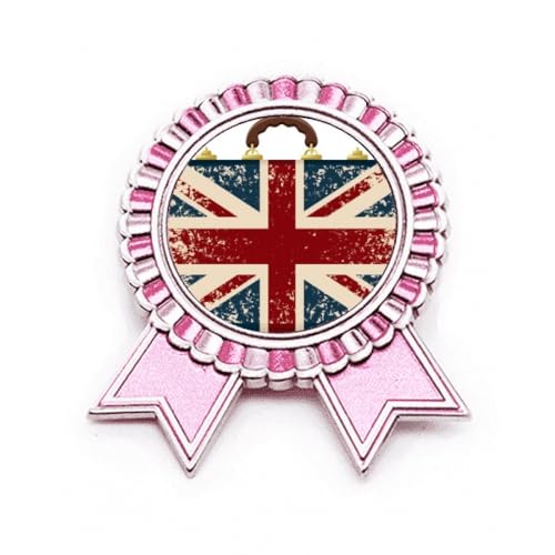 Broche Union Jack rétro médaille prix vainqueur rose métal accessoire badge anglais M