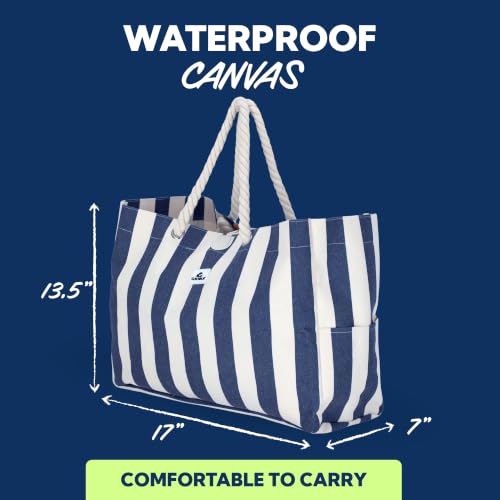 Image of SUN NINJA Canvas Beach Tote Bag with 3 Pockets and a Wooden Closure Toggle