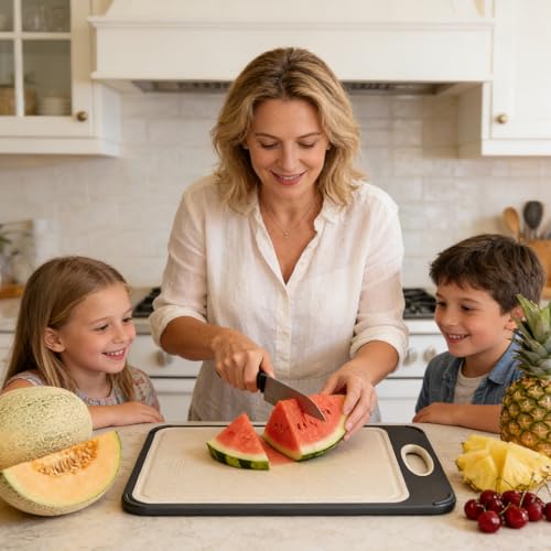 Planche à découper double face robuste avec rainures pour jus et repas