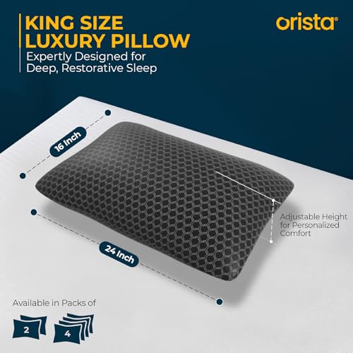 Image of Orista Premium Microfiber Pillow Pack of 4 | 16 inch x 24 inch| Soft, Fluffy, Supportive Sleeping Bed Pillow | Ideal for Back, Side & Stomach Sleepers | Premium Black Cover