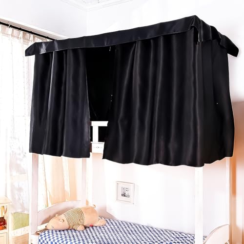 3 Pcs Blackout Bunk Bed Curtains 78.7*59 Thicken Dorm Room Privacy Dorm Room Loft Bed Curtains for Bottom Canopy with Black Shading Coating for Students Single Sleeper(-2Pcs Side+1 Pc Top Curtain)