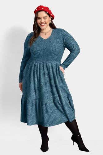 Image of RITERA Plus Size Dresses for Curvy Women Summer Spring Womens Dress V Neck Short Sleeve Casual Dress with Pockets XL-5XL