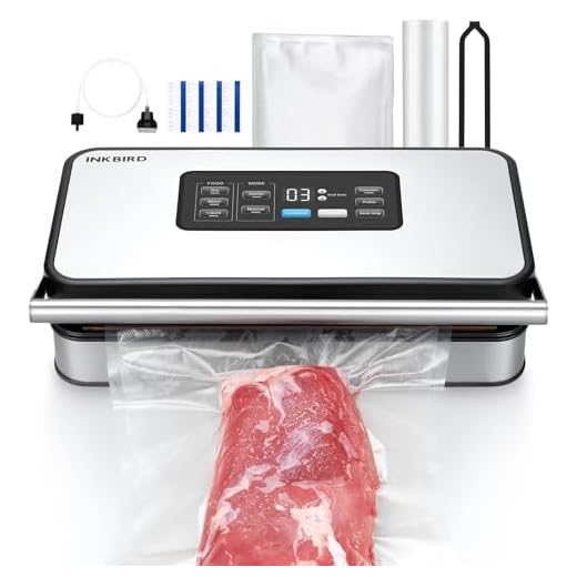 INKBIRD Macchina Sottovuoto Professionale per Alimenti con Modalità Secco/Umido/Liquido, Doppia Pompa, 20L/min, 160W, Basso Rumore, Taglierina Incorporata, Rotoli e Sacchetti Inclusi, INK-VS04