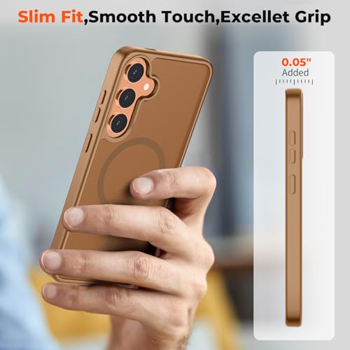 Image of SUPFINE Magnetic for Samsung Galaxy S24 Case / S25 Case with Screen Protector, (Built-in Magnets) (Military Grade Drop Protection) Slim Translucent Shockproof Phone Case,Brown