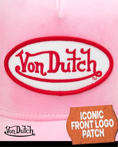 Image of Von Dutch Unisex Trucker Hat - Velvet Curved Bill Mesh Back Retro Classic Adjustable Snapback Baseball Cap for Men and Women