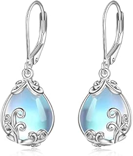 POPLYKE Celtic Moonstone Filigree Teardrop Drop Dangle Earrings Sterling Silver Leverback Earrings Jewellery