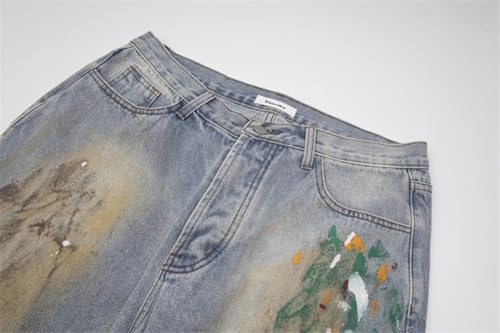 Jeans Pants Trouser Denim Retro Printed Loose Straight Trendy Handsome Dressing Style High End Casual Men3