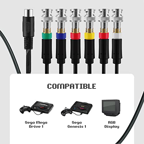 Image of TNP Genesis RGB /RGBs Adapter Cable Connector, Compatible with Sega Genesis 1 or for Sega Mega Drive 1 Game Consoles for RGB /RGBS Supported Monitors with BNC Connectors