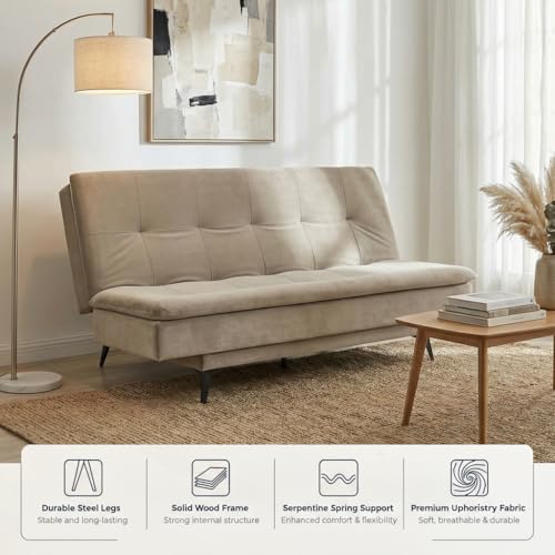 Image of Wakefit Flexia Sofa Cum Bed - Three Seater - Velvet Series Tuscan Tan