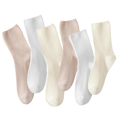 Flydo 6 Pack Women's Crew Socks - Cotton, Cute Casual Athletic Soft Aesthetic, 6 Pack Multicolor10, 5-9