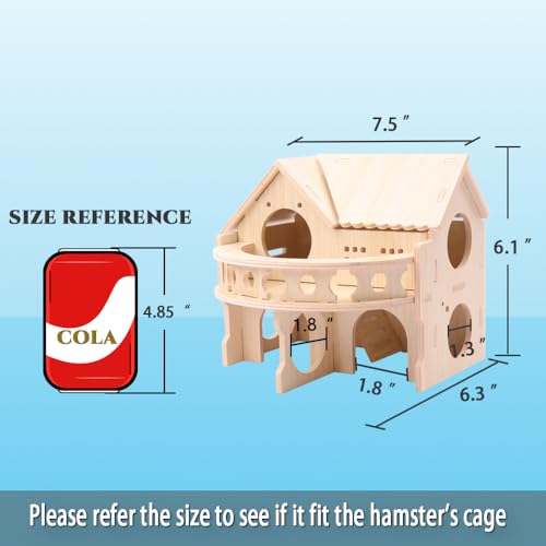 Improved Safety Large Balcony Small & Cute Wooden Hamster House with Large Balcony – Double-Decker Forest-Style Hut for Dwarf Hamsters, Mice, Gerbils, Rats & Small Pets (Compact Size Only) - Image 5