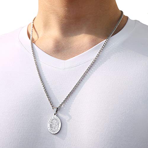 Zocomi Catholic First Communion/Confirmation Gifts for Boys Men,Saint Christopher/Michael/Anthony/Jude/Joseph Medal Necklace，Oval Saint Patron Medal Religious Amulet Gifts2