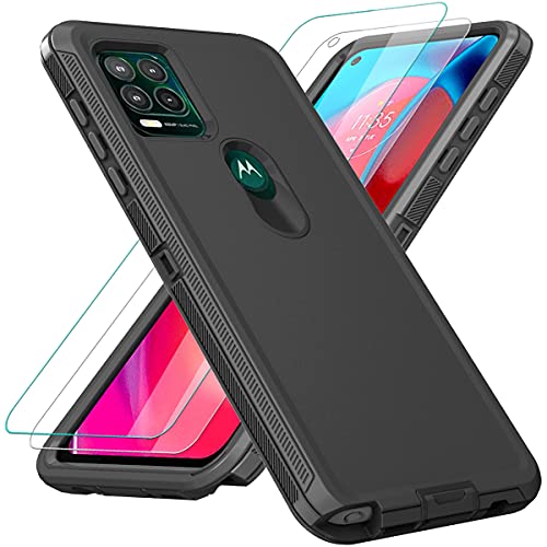 ONOLA Compatible with Moto G Stylus 5G Case,Motorola G Stylus 5G Case 2021 with Tempered Glass Screen Protector + HD Screen Protector [ Not for G Stylus 4G 2021] (Black, G Stylus 5G)
