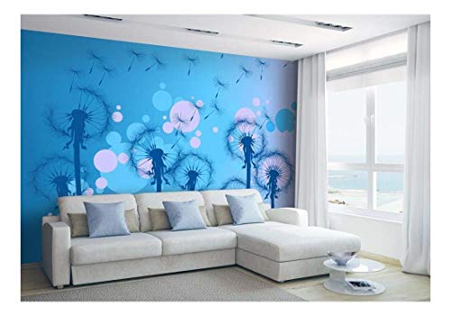 wall26 - Fun Cute Blue Dandelions Silouettes on a Vibrant