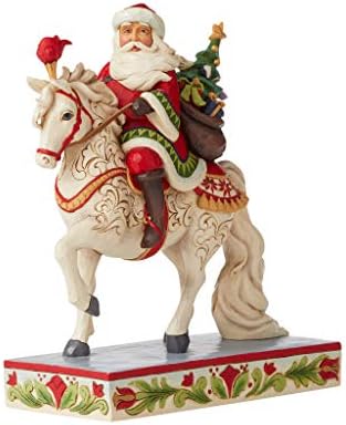 Enesco Jim Shore Heartwood Creek Santa Riding Horse Seasonal Steed Figurine, 9-Inch Height, Red and White