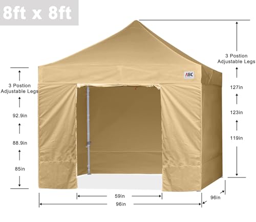 Image of ABCCANOPY Commercial Pop Up Canopy Tent with Sidewalls 8X8,Beige