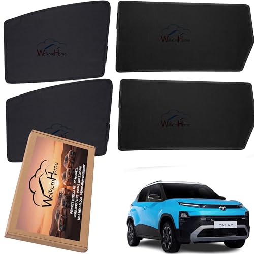 Image of WolkomHome Car Accessories Fix Curtain Window Shades - Half Curtains Sunshade for Punch EV 2026 | Premium Heat Protection & UV Ray Blocker | Magnetic Fit Mesh Side Window Screen