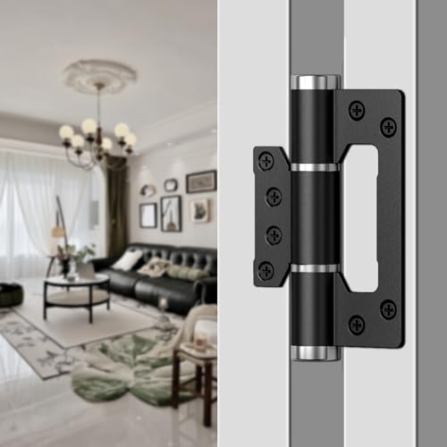 Self Closing Door Hinge,5 "Non-Mortise Door Hinges,with Silent Hydraulic Buffering,Spring Hinge,175° one-Way Internal Opening,Adjustable Closing Speed and Force(2, Black) by Eegoowa - Used condition - US$16.79
