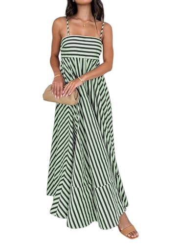 Image of Women Striped Maxi Dress Smocked Backless Spaghetti Strap Long Flowy Dress Sleeveless Boho Aline Sundress