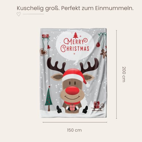 MTOnlinehandel Kuscheldecke flauschig 150x200 cm, Merry Christmas Wohndecke, Geschenke für Kinder, Geschenke für Frauen… – Ansicht 2