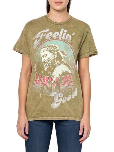Dirty Cotton Scoundrels WILLIE NELSON Feelin' Good Mineral Wash Army Green Juniors Oversized Tshirt S/M