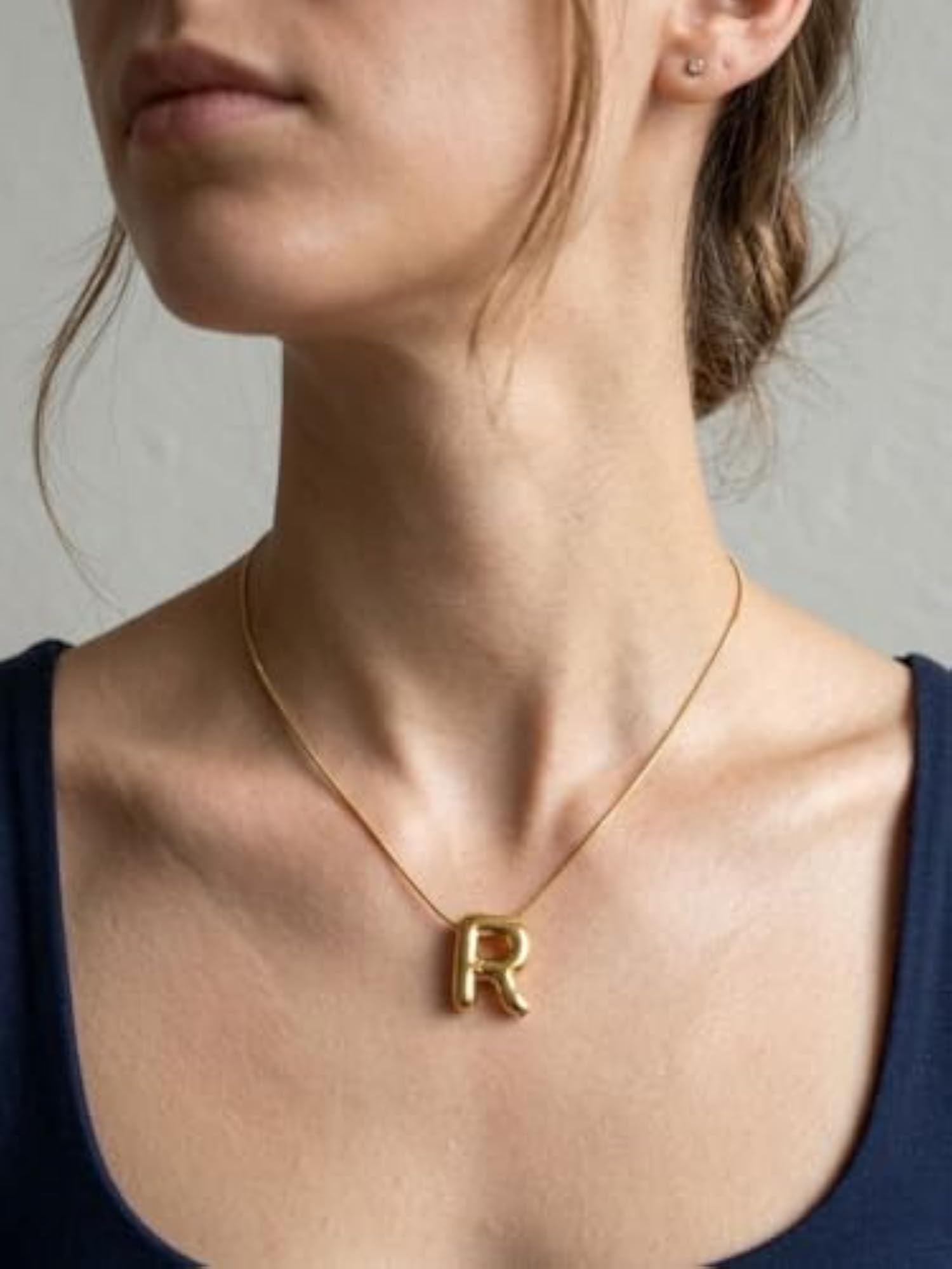 Personalized Bubble Initial Necklace, Letter R Pendant