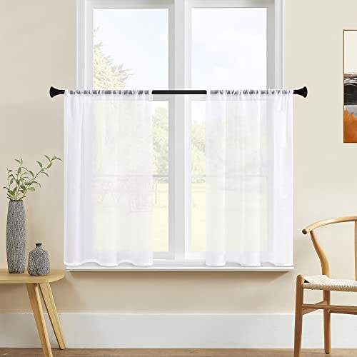 Mrtrees White Sheer Curtains 34 X 36 Inch Length Kitchen Tier Short Curtains Light Filtering Rod Pocket Voile Cafe Curtains For Kitchen Bathroom Small Half Window 2 Panels #TOP6