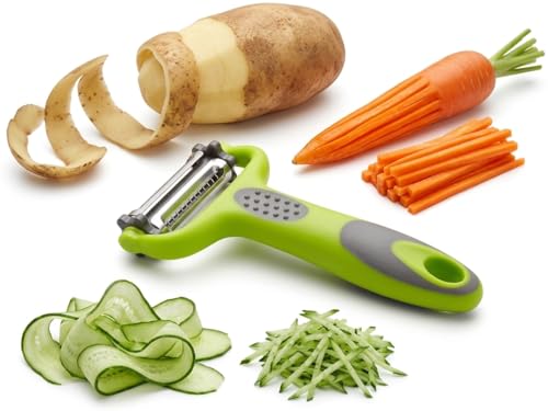 Image of Green 3-in-1 Rotary Peeler for Kitchen | Ultra Sharp Stainless Steel Blades | Vegetable & Fruit Peeler for Potato, Carrot, Cucumber, Apple & More