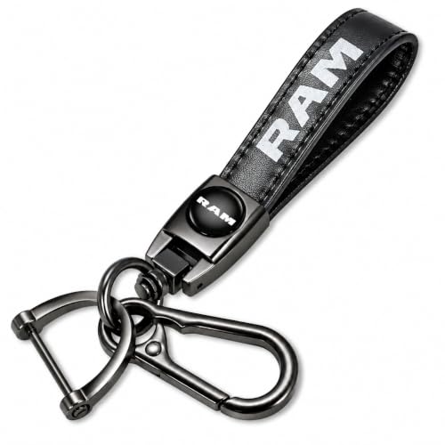 Image of Genuine Leather Car Key Chain Compatible With Dodge RAM 1500 2500 Keychain Key Ring Accessories For Man And Woman Black