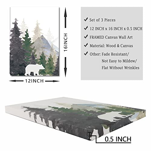 Bincue Natural Landscape Canvas Wall Art 3 Piece Foggy Forest And Mountain Canvas Wall Art Framed Painting 12"X16" Bedroom Living Room Office Decor #TOP4