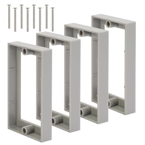 Single Gang Receptacle Outlet Box Extenders 1/2",Electric Outlet Extender Box with 8 Screws,Receptacle Extender for Electric Box and Electric Outlet Switches, Gray (Pack of 4)