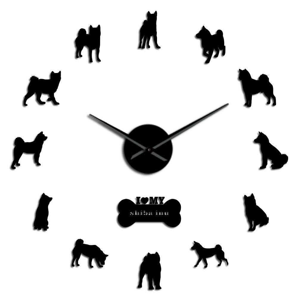 Horloge murale Shiba Inu 3D en acrylique miroir doré haut de gamme