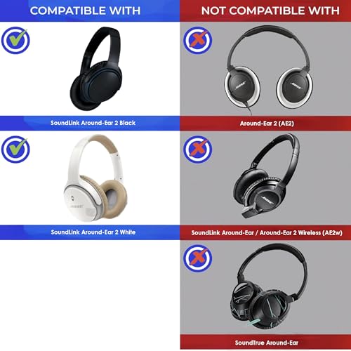 Image of AHG Premium SoundLink AE2 Ear Pads Cushions Compatible with Bose SoundLink AE2 / Bose SoundLink Around Ear ii Wireless Headphones (Black). Premium Protein Leather | Extra Thick Soft High-Density Foam | Easy DIY Fit | Premium Protein Leather | Extra Thick | Soft High-Density Foam