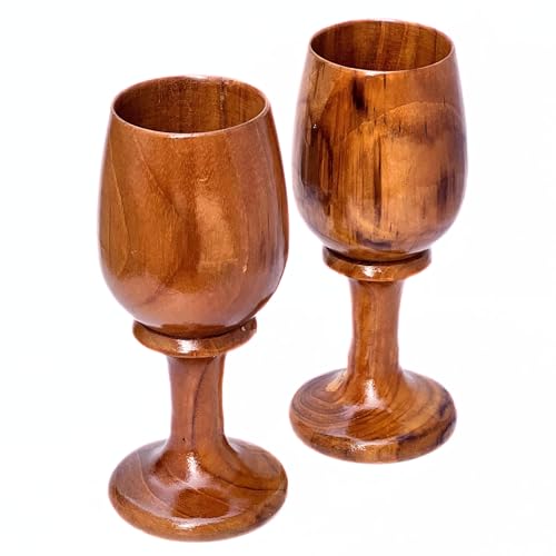 collectiblesBuy Handmade Wooden Smooth Finish Wine Goblet Kitchen Accessories Beverage Champagne Whiskey Antique Brown Drinking Wine Beer Ale Glass Drinkware Pack of 2