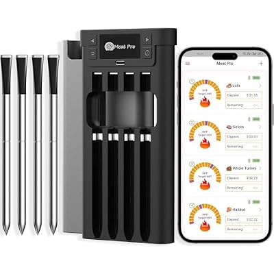 Yonktoo Wireless Meat Thermometer, Digital BBQ Thermometer with 4 Probes, Long Range Smart Grill Thermometer with Dual Sensors for Grilling, Smoking, Oven, Kitchen Cooking