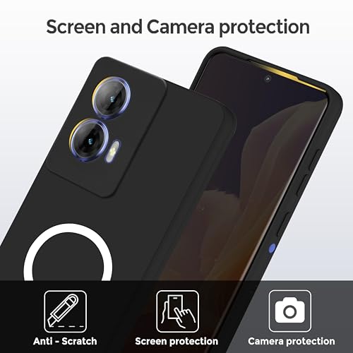 Image of SBMS Silicone Back Cover Case for Motorola Edge 50 Fusion /G85 /G96 | Soft Micro-Fibre Lining Inside | Magsafe Print On Back Side Camera Protection Bump | Shockproof Case G85 (Magsafe Print Big Black)