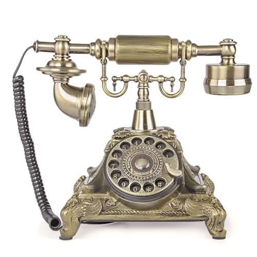 Image of TelPal Rotary Dial Vintage Antique Home Telephone Table Replica, Retro Office Corded Telephone Decor, Gold