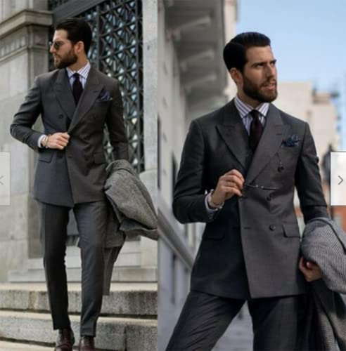 Men's Double Breasted Buttons Tuxedos Peak Lapel Two-Piece Suit Jacket Pants Set Daily Dinner Formal Wedding Business2
