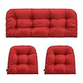 YOOZEKU Outdoor/Indoor All Weather Tufted Wicker Chair Cushions of 3 Pieces, 1 Loveseat and 2 U-Shape Waterproof Cushions for Patio Furniture,Wicker Loveseat,Bench-Red
