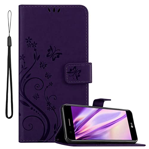 Cadorabo Hülle kompatibel mit LG K10 2017 Blumen Design aus Premium Kunst Leder Flip Klappbare Stoßfeste Magnetische [Standfunktion] [Kartenfächern] Cover Hülle für LG K10 2017 Tasche in Lila