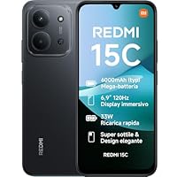 Xiaomi Redmi 15C, Smartphone 4+128GB, Display 6,9" 120Hz, 7,99mm, MediaTek Helio G81-Ultra, Dual camera da 50MP, Mega batteria da 6000mAh, Garanzia 2 anni, Nero, Caricabatterie non incluso