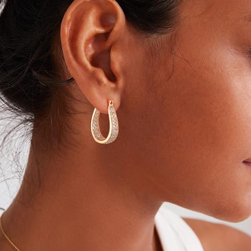 Gacimy Gold Oval Hoop Earrings for Women 14K Real Gold Plated, Chunky Gold Earrings Hoops for Women with Cubic Zirconia2
