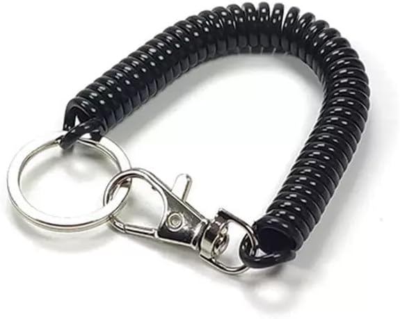 6Pcs Black Spiral Retractable Spring Coil Keychain Theftproof Anti-lost Stretch Cord Coiled Lanyard With Keyring Lobster Clasp for Wallet - Image 2