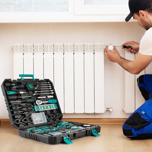 TLGREEN Werkzeugkoffer Gefüllt 198tlg Werkzeugkasten Haushalts Werkzeug Set mit Ratsche Steckschlüsselsatz Schraubenzieher Universal Werkzeug-Sets